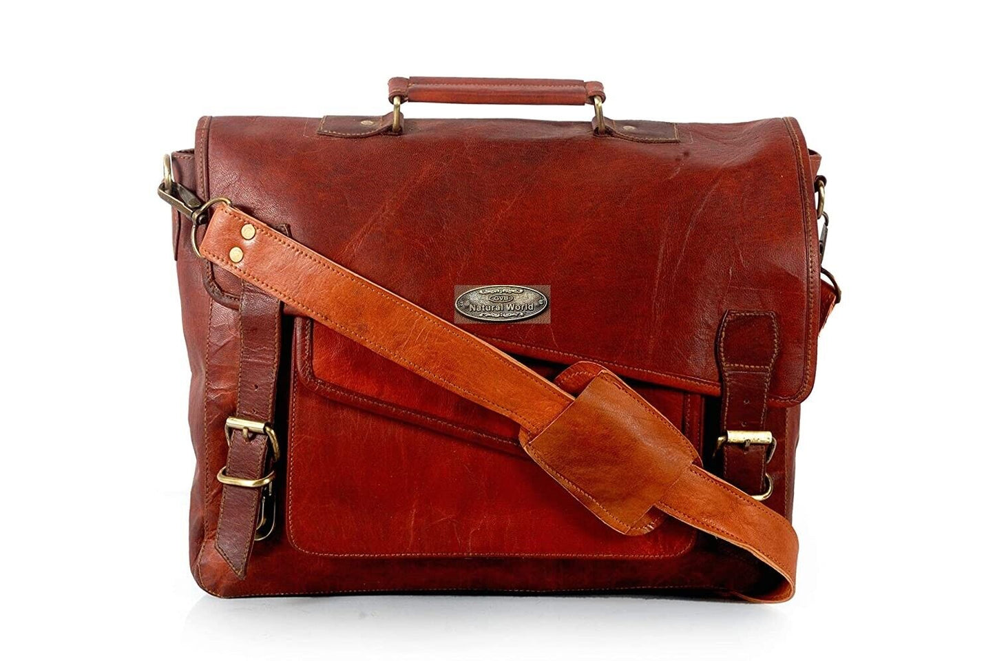 Men's Genuine Leather Vintage Laptop Push Lock Briefcase Bag Satchel Messenger