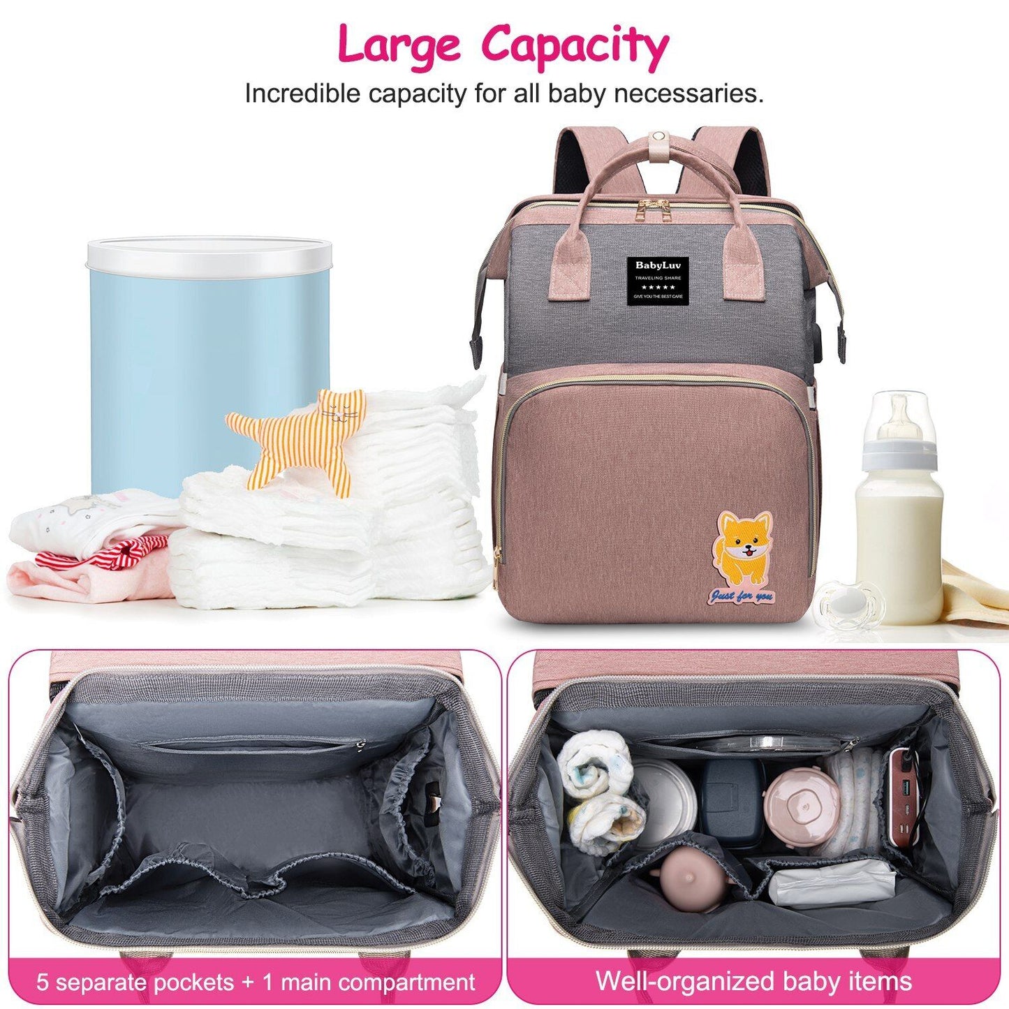 3-in-1 Baby Diaper Bag Backpack with Changing Station Portable Mommy Travel Bag