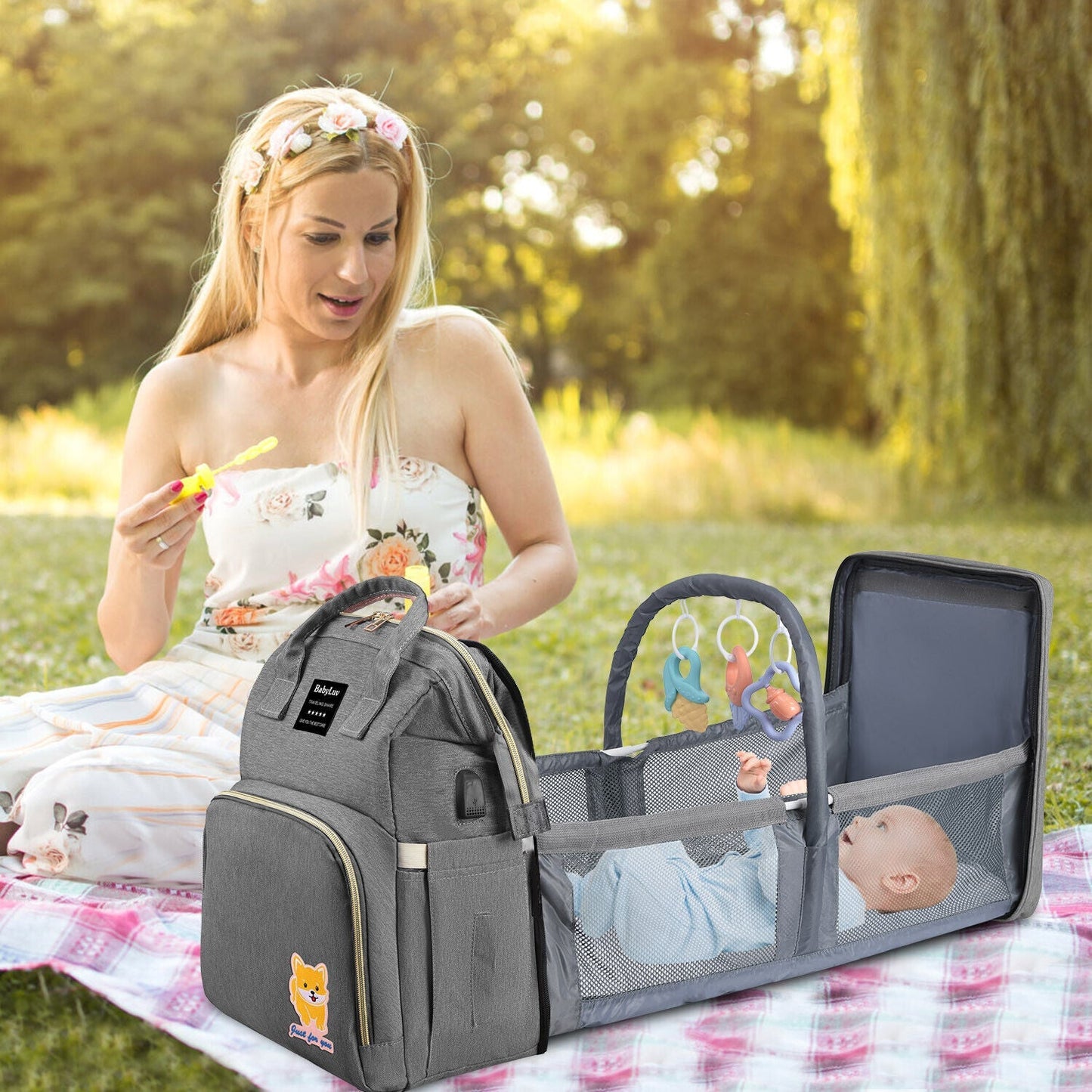 3-in-1 Baby Diaper Bag Backpack with Changing Station Portable Mommy Travel Bag