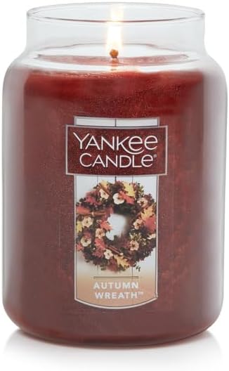 Yankee Candle Autumn Wreath Scented, Classic 22oz Large Jar Single Wick Aromatherapy Candle, Over 110 Hours of Burn Time, Apothecary Jar Fall Candle, Autumn Candle Scented for Home