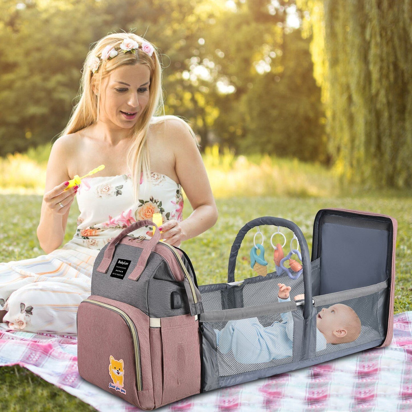 3-in-1 Baby Diaper Bag Backpack with Changing Station Portable Mommy Travel Bag