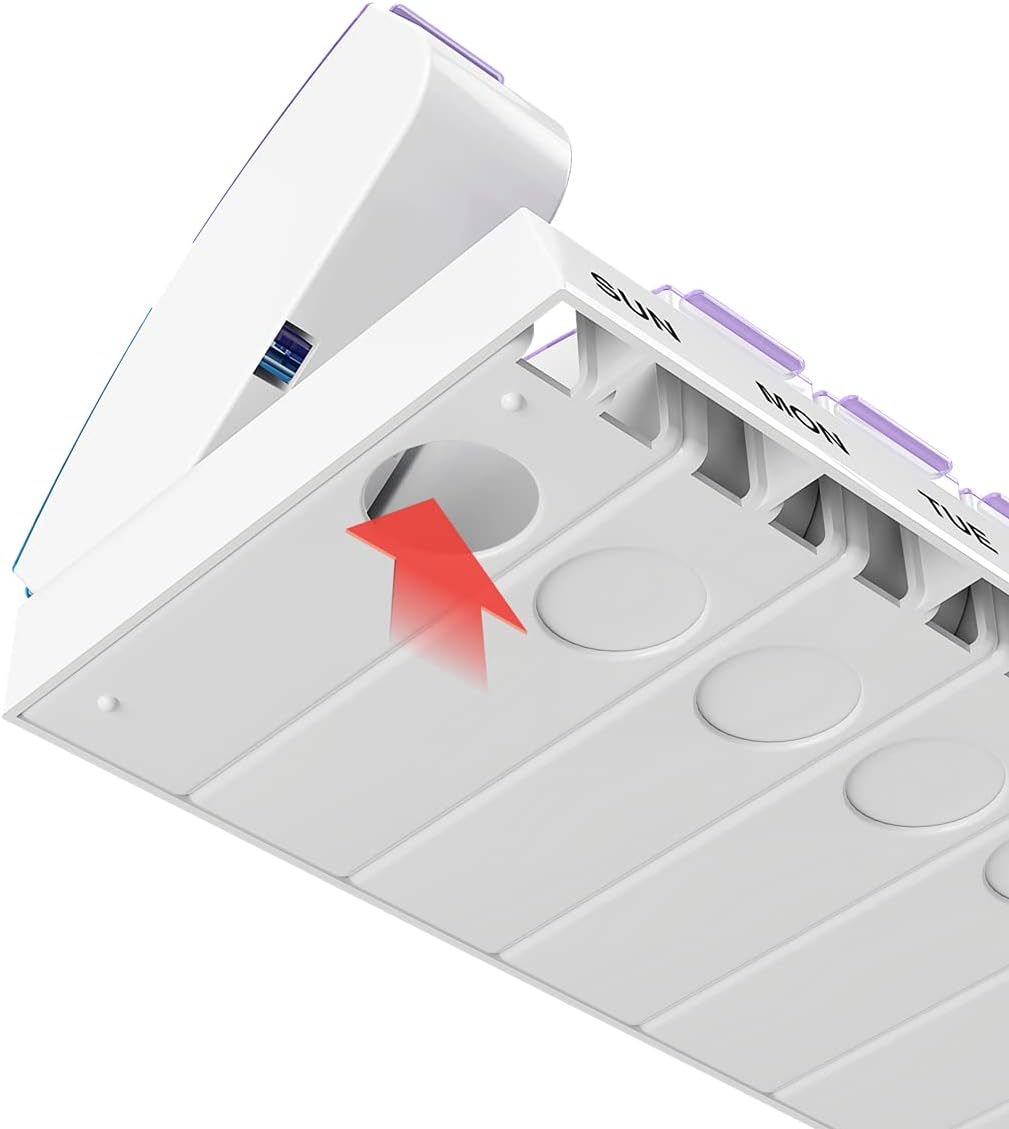 Ezy Dose Weekly (7-Day) AM/PM Pill Organizer, Vitamin and Medicine Box, Small Pop-out Compartments, 2 Times a Day, Blue and Purple Lids