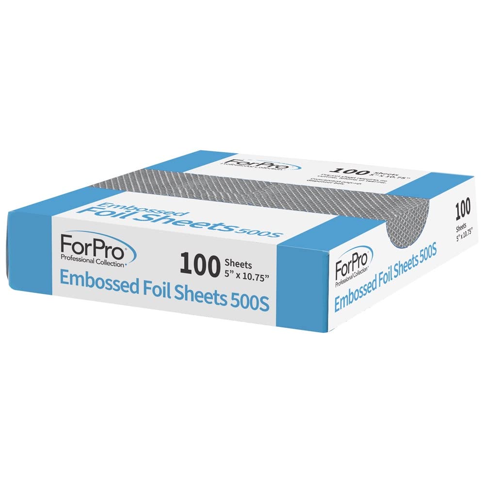 ForPro Embossed Foil Sheets 500S, Aluminum Foil, Pop-Up Dispenser, for Hair Color Application and Highlighting Services, Food Safe, 5” W x 10.75” L, 100-Count