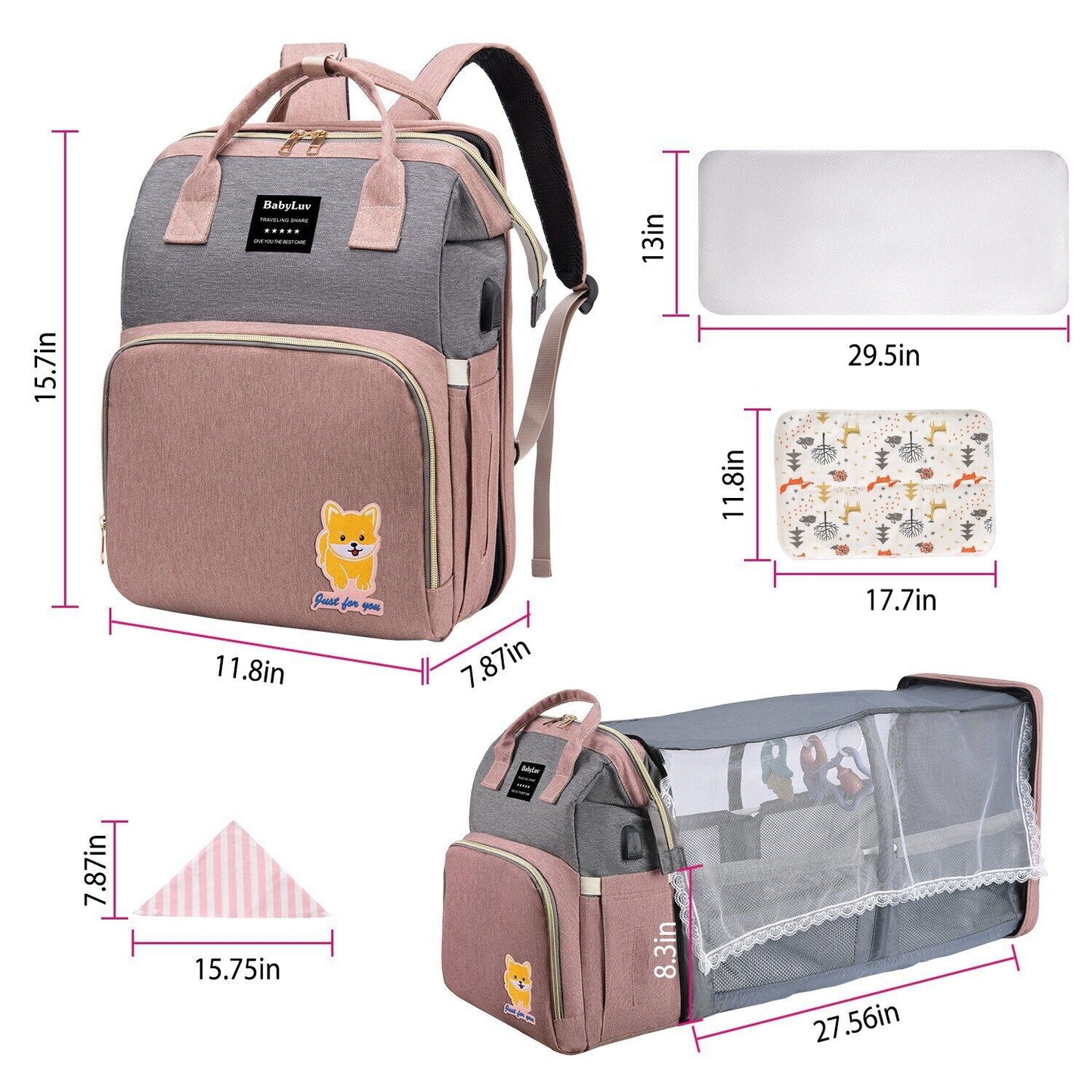 3-in-1 Baby Diaper Bag Backpack with Changing Station Portable Mommy Travel Bag