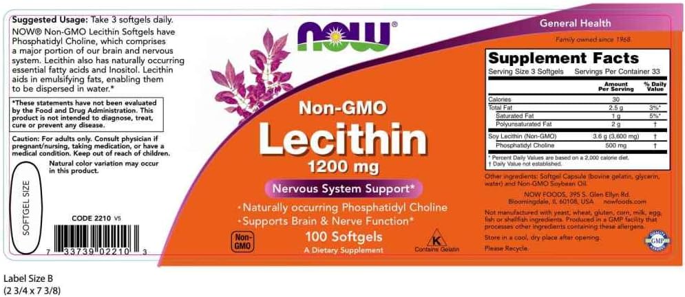 NOW Foods Lecithin 1200 mg, 100 Softgels