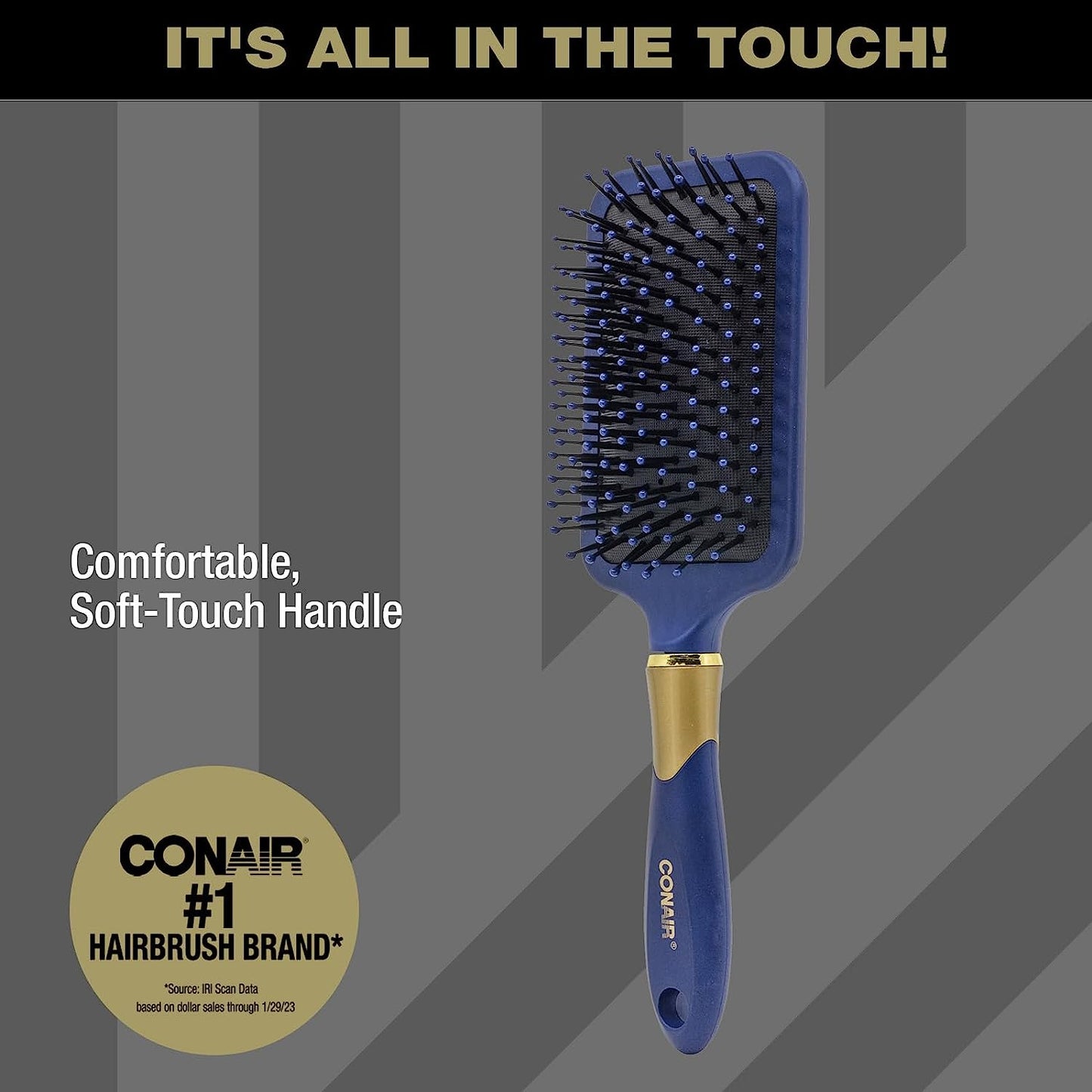 Conair Velvet Touch Hairbrush for Thick Hair, Detangler Brush with Nylon Bristles, Color May Vary, 1 Count