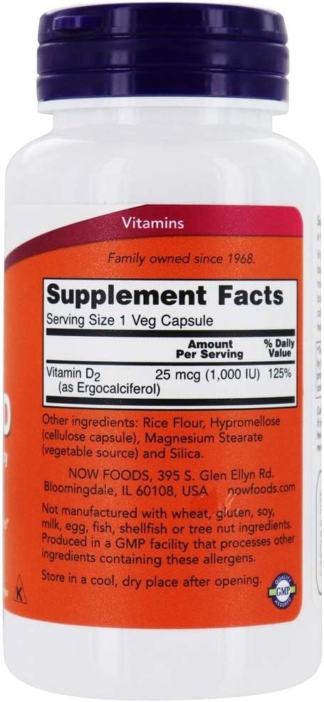 NOW Foods Vitamin D, 1000 IU, 120 Dry Veg Capsules