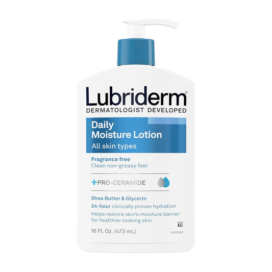 Lubriderm Fragrance Free Daily Moisture Lotion + Pro-Ceramide, Shea Butter & Glycerin, Face, Hand & Body Lotion for Sensitive Skin, Hydrating Lotion for Healthier-Looking Skin, 16 fl. oz