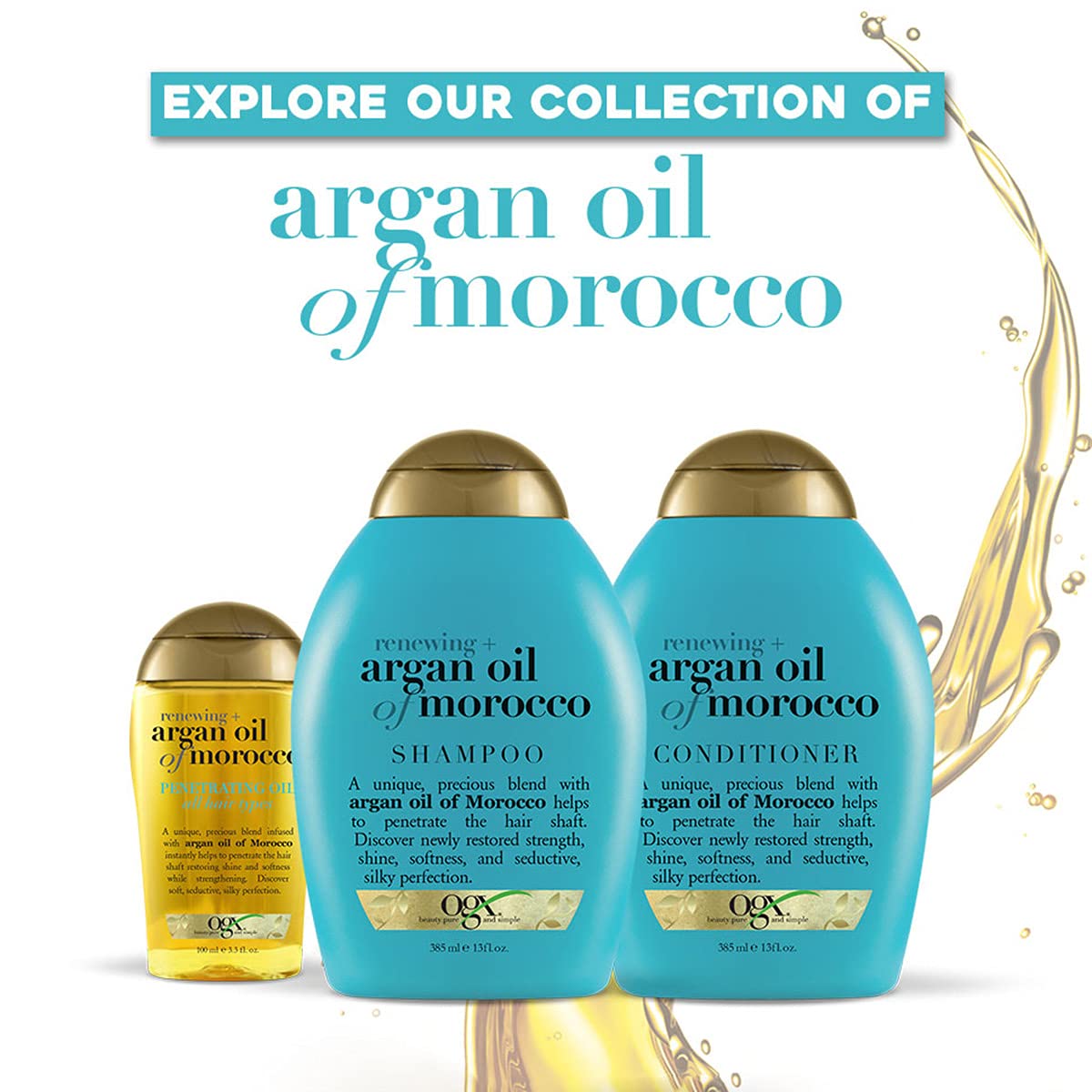 OGX Renewing + Argan Oil of Morocco Penetrating Hair Oil Treatment, Moisturizing & Strengthening Silky Oil for All Hair Types, Paraben-Free, Sulfated-Surfactants Free, 3.3 fl oz