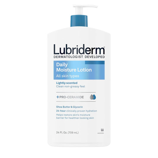 Lubriderm Daily Moisture Lotion + Pro-Ceramide with Shea Butter & Glycerin Helps Moisturize Dry Skin, Hydrating Face, Hand & Body Lotion is Lightly Scented & Non-Greasy, 24 fl. oz