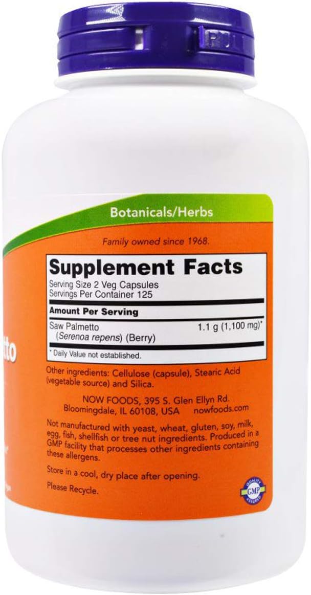 NOW Foods Saw Palmetto Berries, 550 mg, 100 Veg Capsules