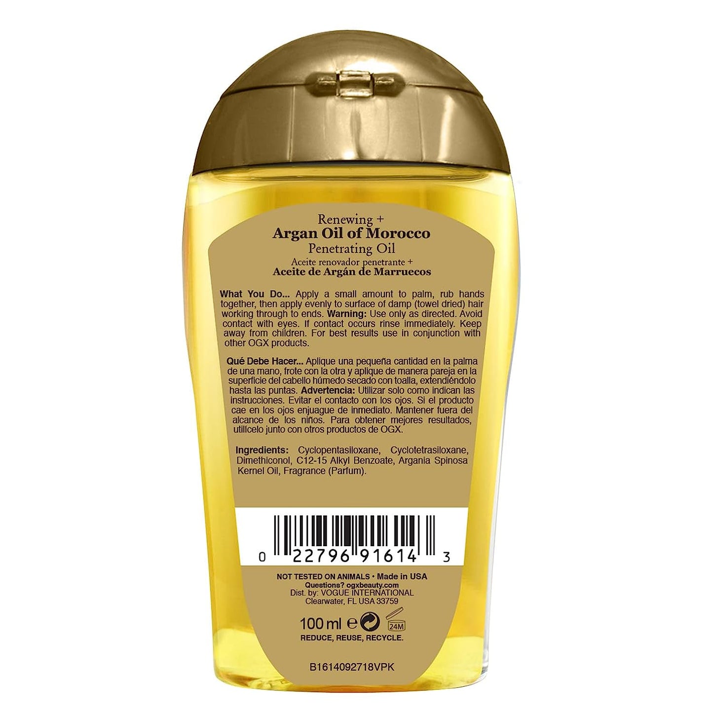 OGX Renewing + Argan Oil of Morocco Penetrating Hair Oil Treatment, Moisturizing & Strengthening Silky Oil for All Hair Types, Paraben-Free, Sulfated-Surfactants Free, 3.3 fl oz