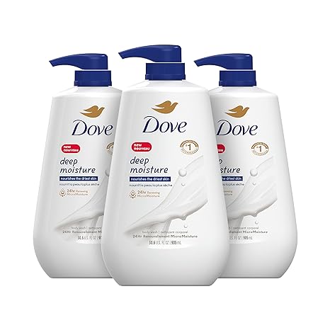 Dove Deep Moisture Body Wash 30.6 Fl Oz Pack of 3 with Pump, Luxurious Hydration for Dry Skin, Cleanser with 24hr Renewing MicroMoisture