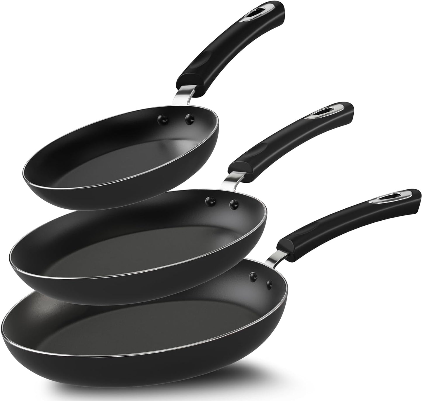 Utopia Kitchen Nonstick Frying Pan Set - 3 Piece Induction Bottom - 8 Inches, 9.5 Inches and 11 Inches (Grey-Black)