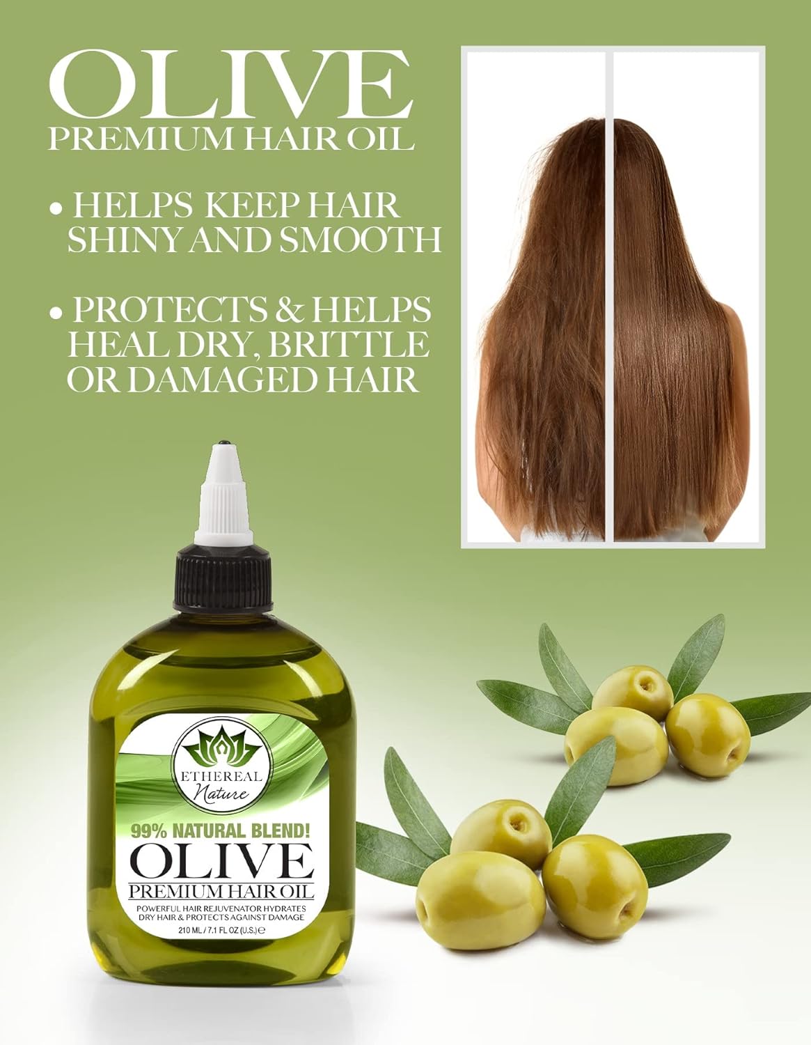 Ethereal Nature 99% Natural Hair Oil Blend Olive, Clear, 7.10 Fl Oz