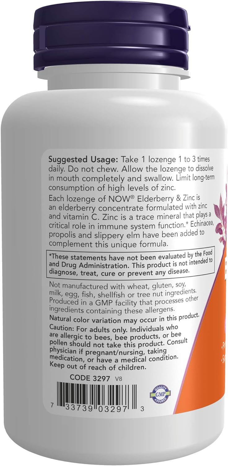 NOW Foods Elderberry & Zinc, 30 Lozenges