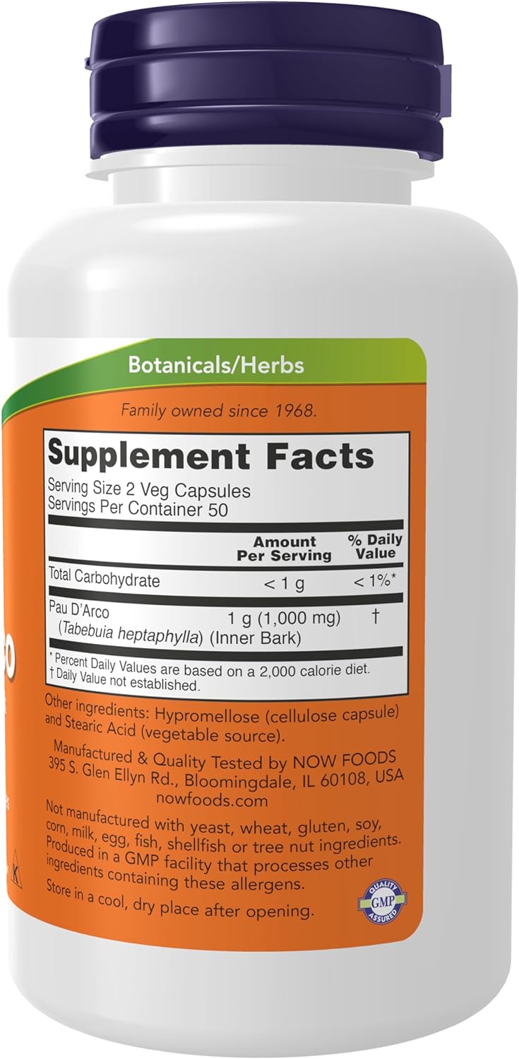 NOW Foods Pau D'Arco, 500 mg, 100 Veg Capsules