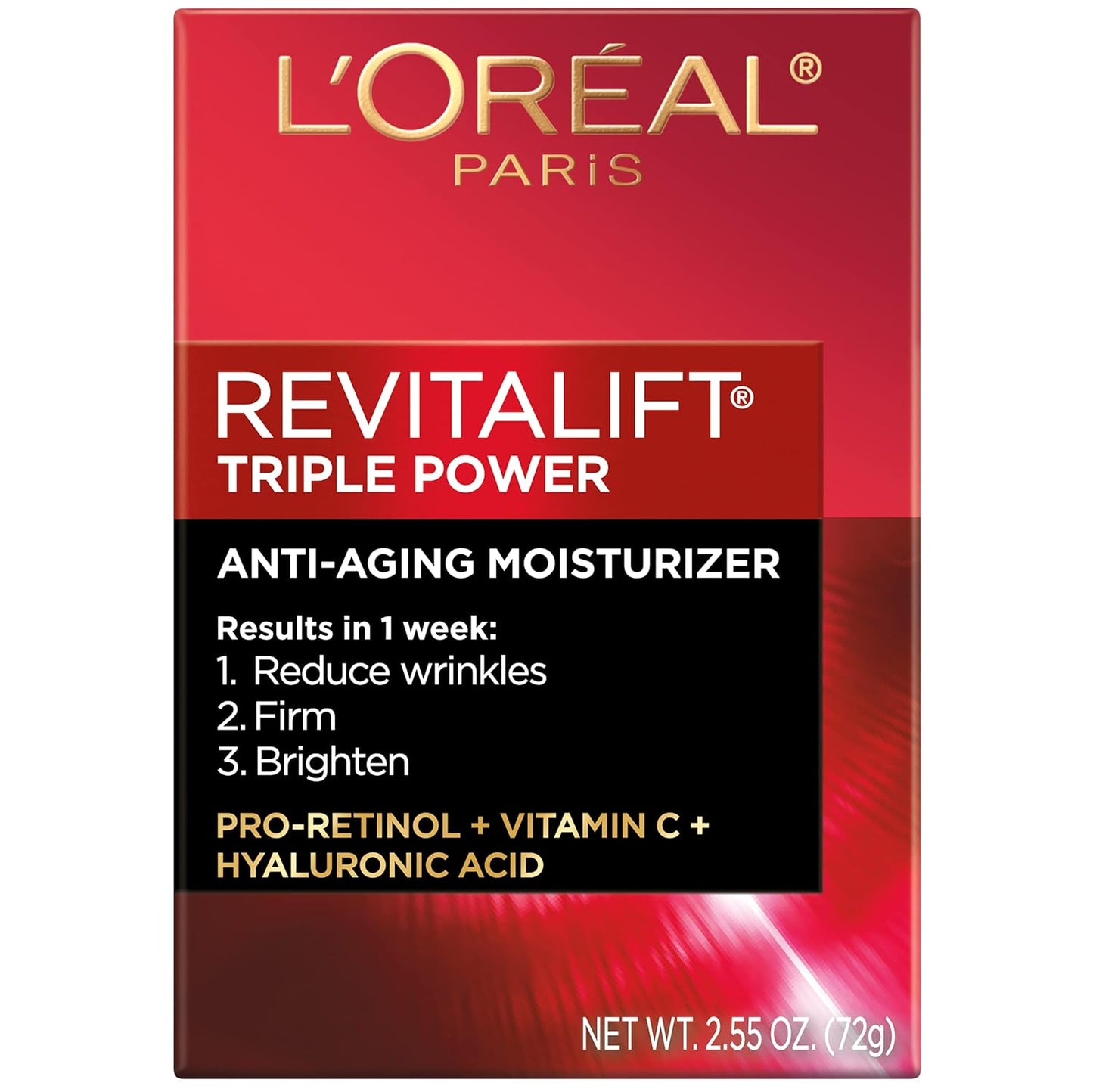 L'Oreal Paris Revitalift Triple Power Anti-Aging Face Moisturizer, Pro Retinol, Hyaluronic Acid & Vitamin C, Reduce Wrinkles 2.55 Oz