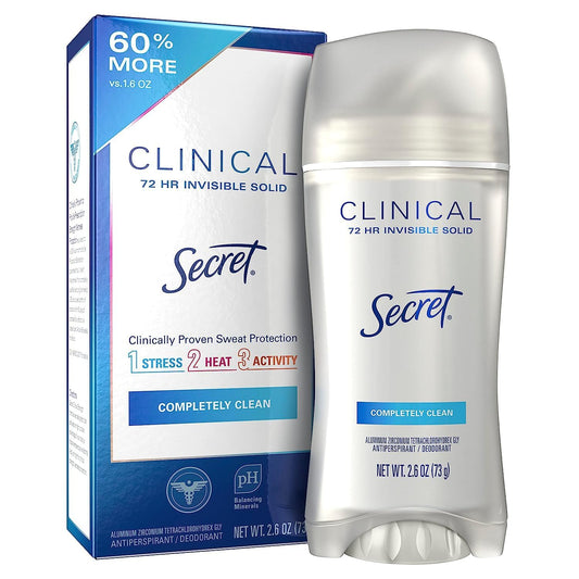 Secret Clinical Strength Antiperspirant and Deodorant for Women Invisible Solid Completely Clean 2.6 Oz