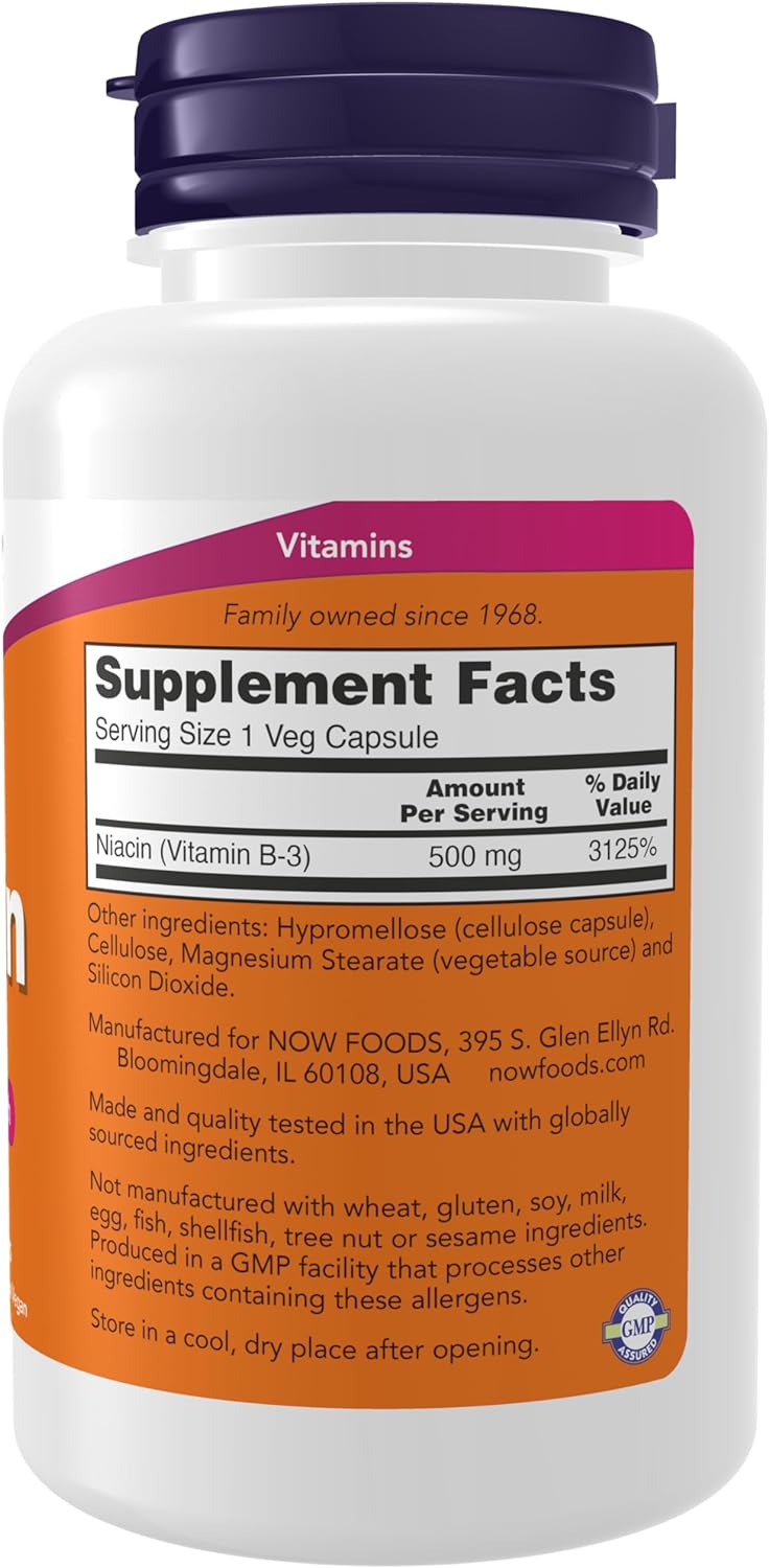 NOW Foods Niacin, 500 mg, 100 Capsules