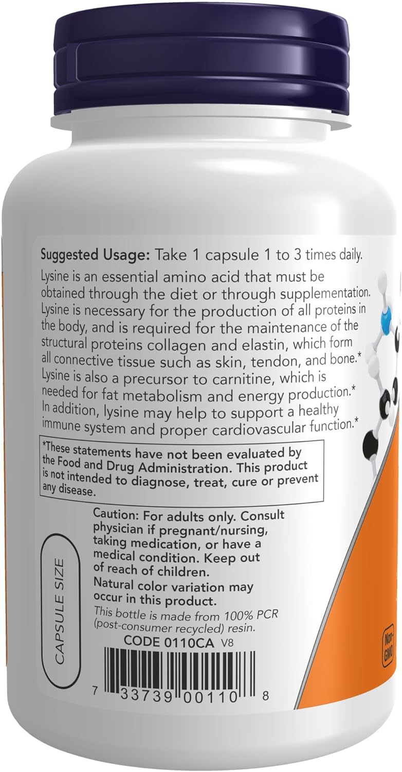 NOW Foods L-Lysine, 500 mg, 100 Tablets - Collagen Synthesis & Immune Function