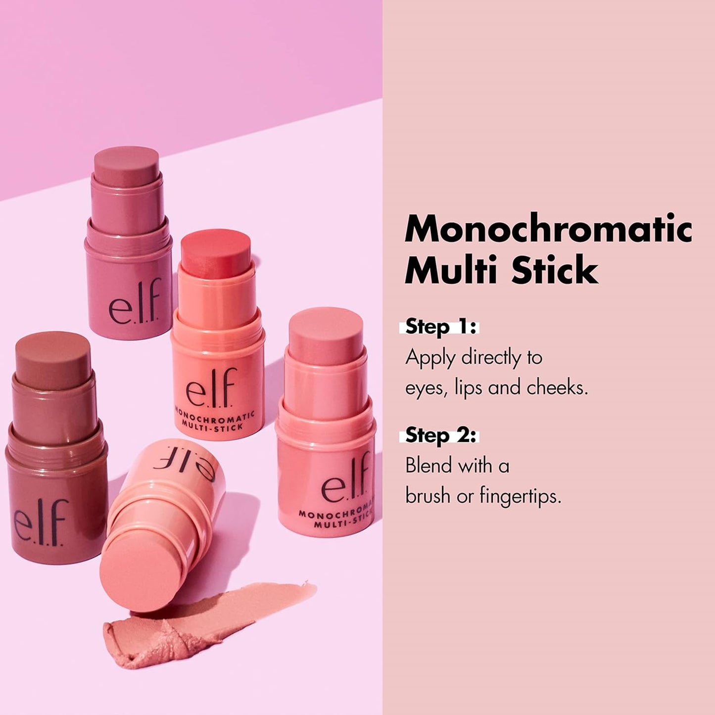 e.l.f., Monochromatic Multi Stick, Creamy, Lightweight, Versatile, Luxurious, Adds Shimmer, Easy To Use On The Go, Blends Effortlessly, Sparkling Rose, 0.155 Oz