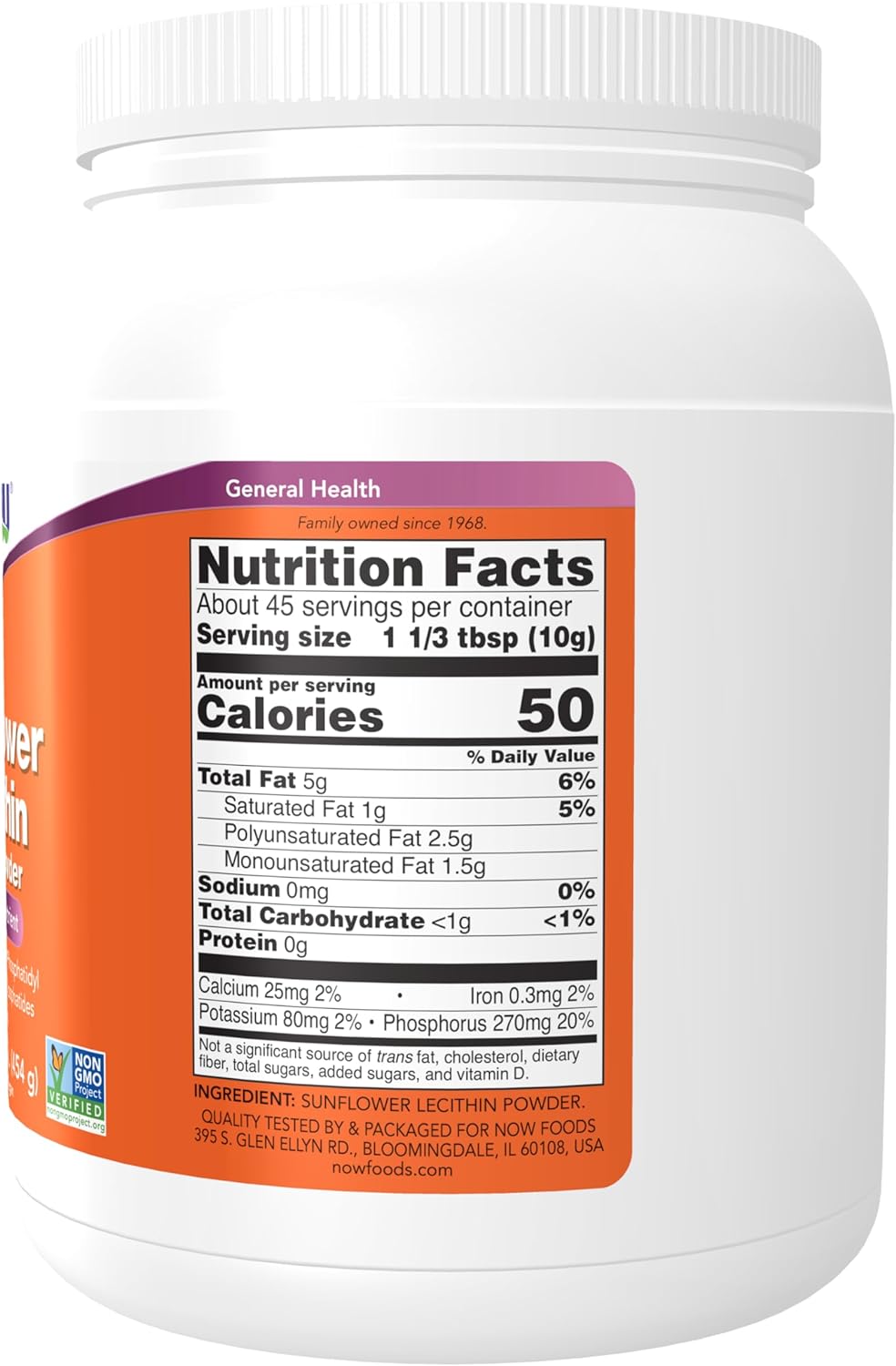 NOW Foods Sunflower Lecithin Pure Powder, 1 lb.