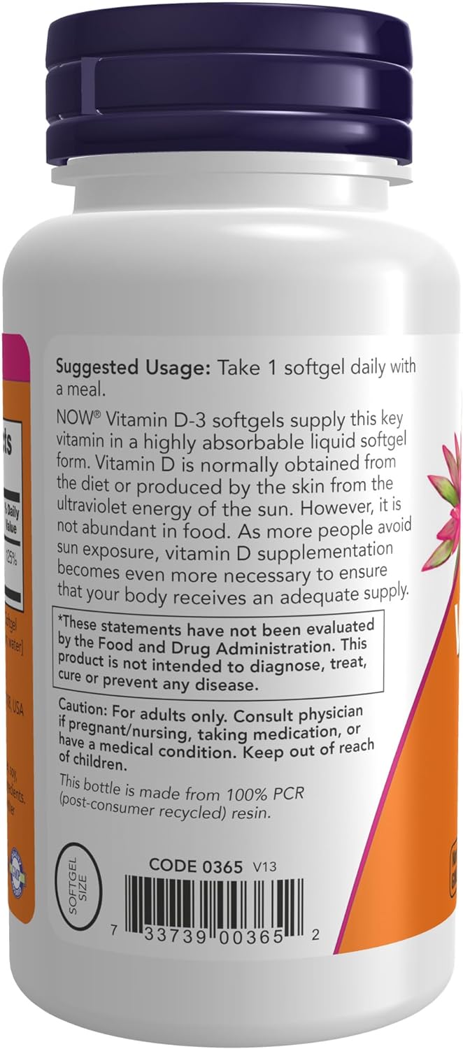 NOW Foods Vitamin D-3, 1000 IU, 180 Softgels