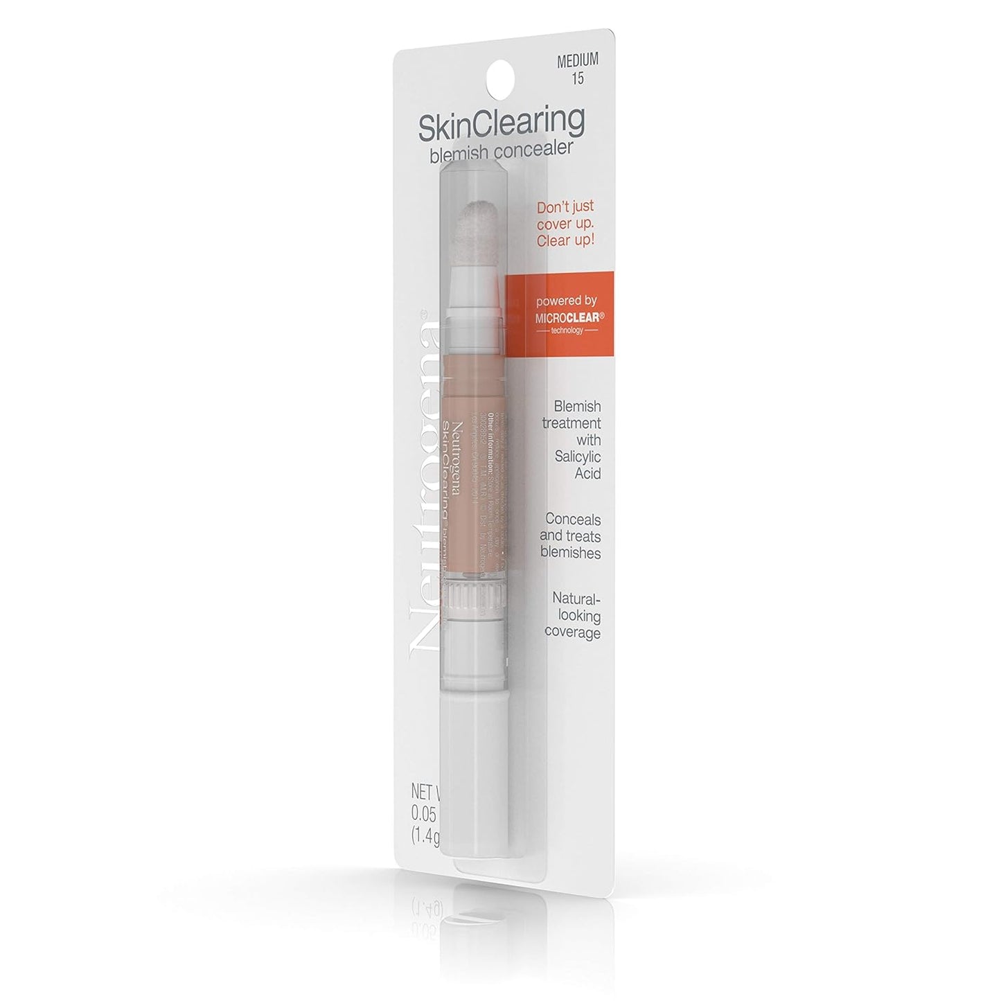 Neutrogena SkinClearing Blemish Concealer Face Makeup with Salicylic Acid Acne Medicine, Non-Comedogenic and Oil-Free Concealer Helps Cover, Treat & Prevent Breakouts, Medium 15,.05 oz