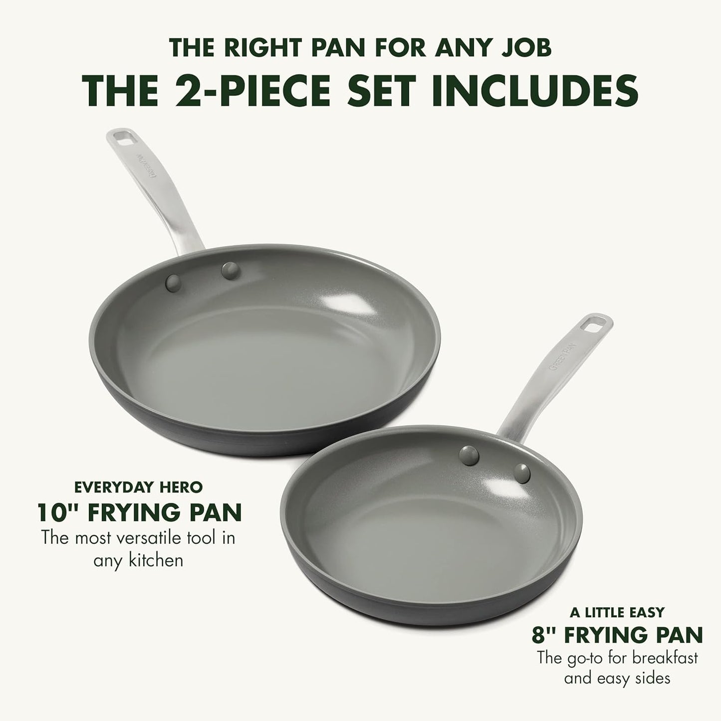 GreenPan Chatham Hard Anodized Healthy Ceramic Nonstick 8" and 10" Frying Pan Skillet Set, Omelette and Egg Pan, PFAS-Free, Dishwasher Safe, Oven Safe, Gray