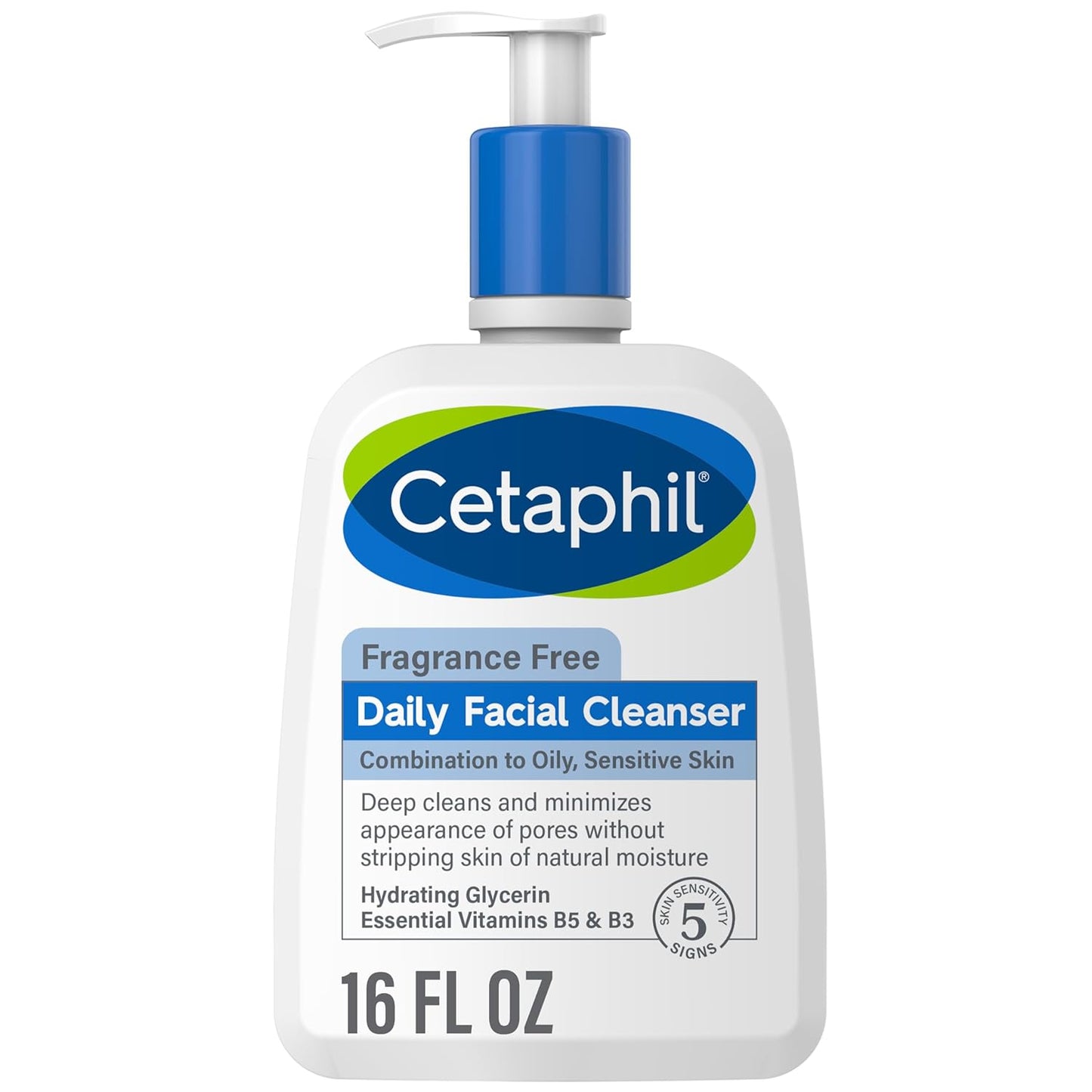 Cetaphil Face Wash, Daily Facial Cleanser for Sensitive, Combination to Oily Skin, NEW 16 oz, Fragrance Free,Gentle Foaming, Soap Free, Hypoallergenic