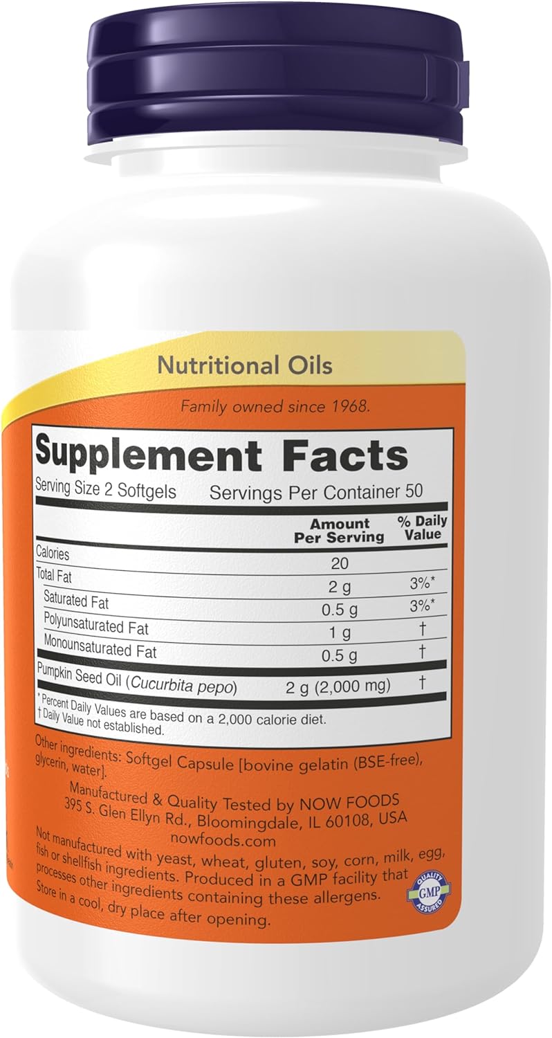 NOW Foods Pumpkin Seed Oil, 1000 mg, 100 Soft gels