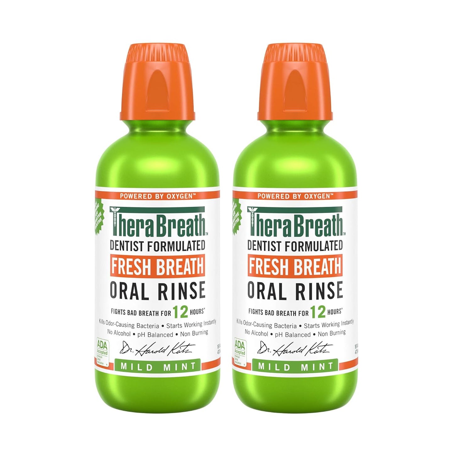 TheraBreath Fresh Breath Mouthwash, Mild Mint Flavor, Alcohol-Free, 16 Fl Oz (2-Pack)