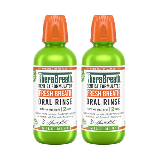 TheraBreath Fresh Breath Mouthwash, Mild Mint Flavor, Alcohol-Free, 16 Fl Oz (2-Pack)