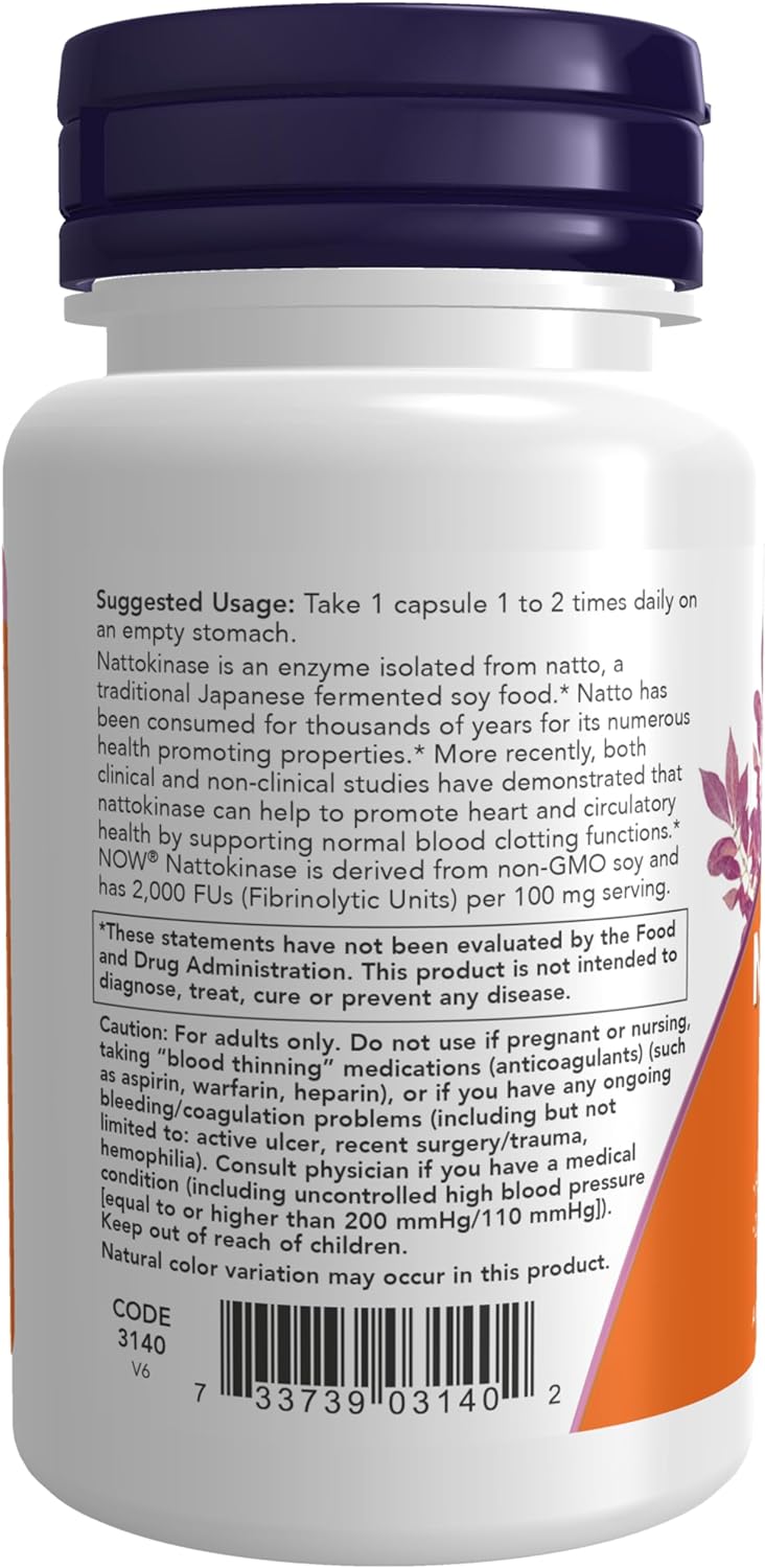 NOW Foods Nattokinase, 100 mg, 60 Veg Capsules