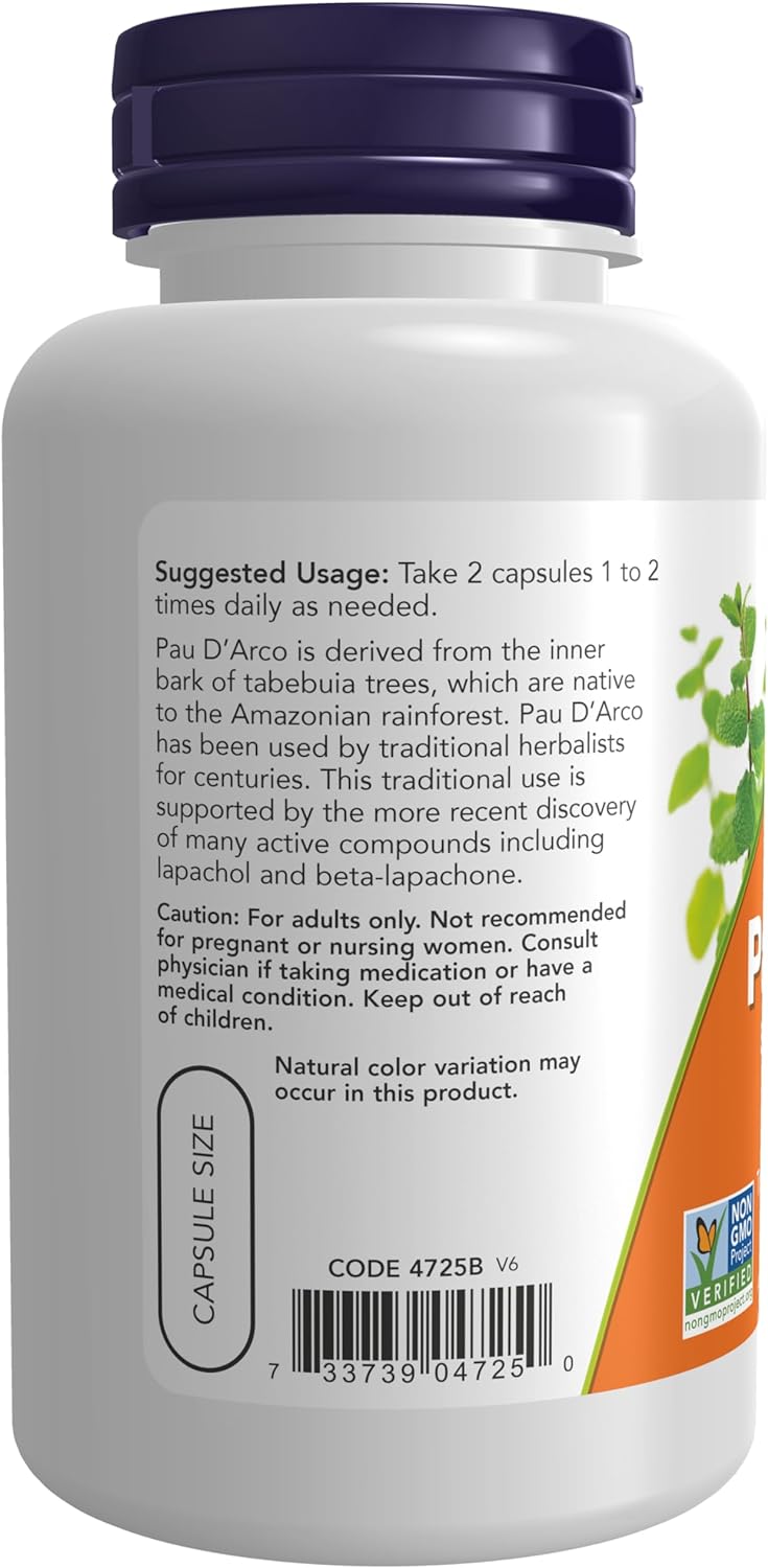 NOW Foods Pau D'Arco, 500 mg, 100 Veg Capsules