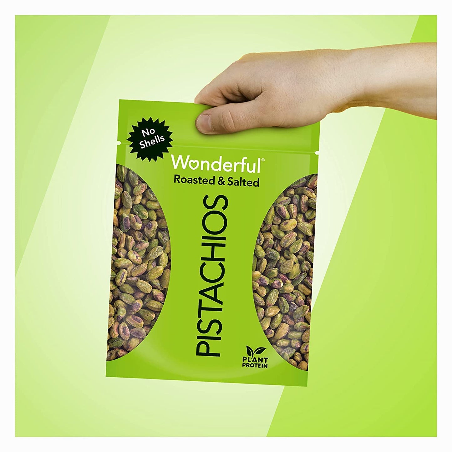 Wonderful Pistachios, No Shells, Roasted and Salted Nuts, 12 Ounce Resealable Bag, Good Source of Protein, Gluten Free, On-the Go-Snack