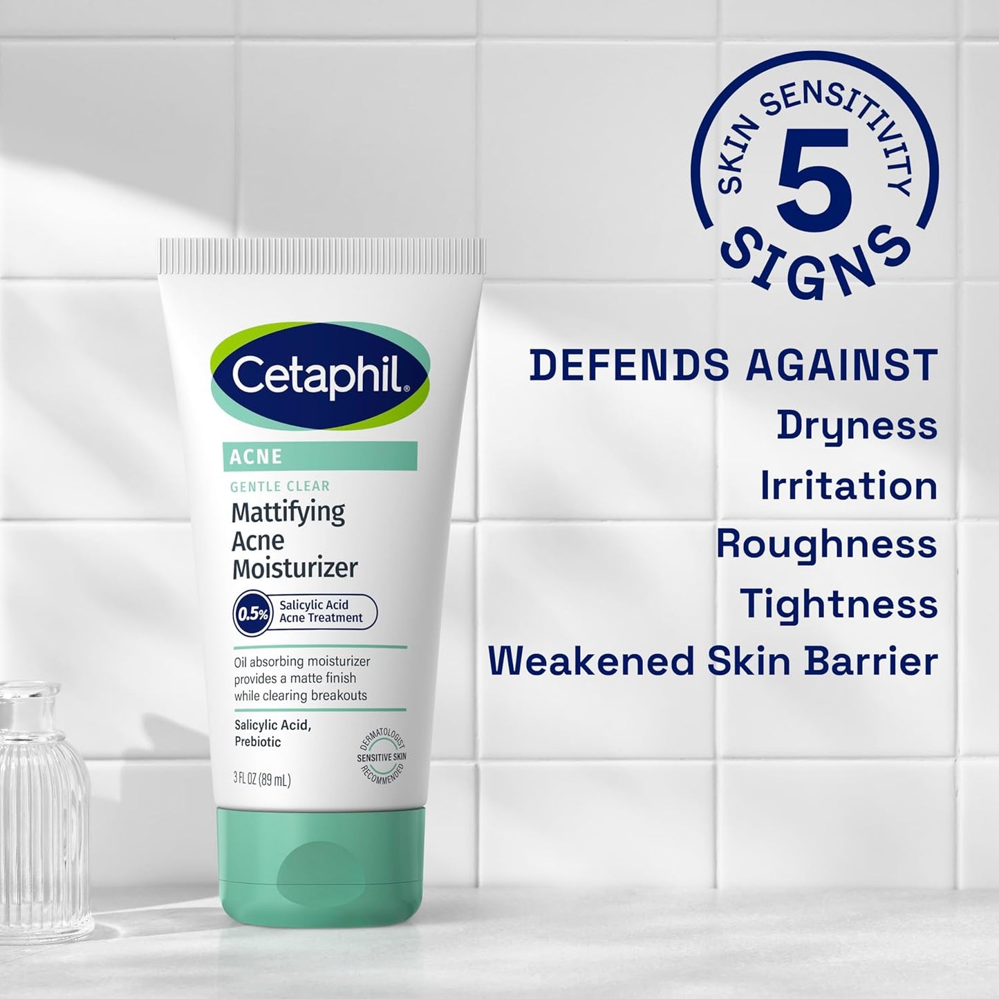 Cetaphil Face Moisturizer, Gentle Clear Mattifying Acne Moisturizer With 0.5% Salicylic Acid, Hydrates and Treats Sensitive Acne Prone Skin, Skin Care for Sensitive Skin, 3oz