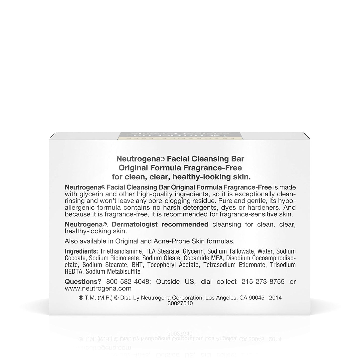 Neutrogena Original Fragrance-Free Facial Cleansing Bar with Glycerin, Pure & Transparent Gentle Face Wash Bar Soap, Free of Harsh Detergents, Dyes & Hardeners, 3.5 oz