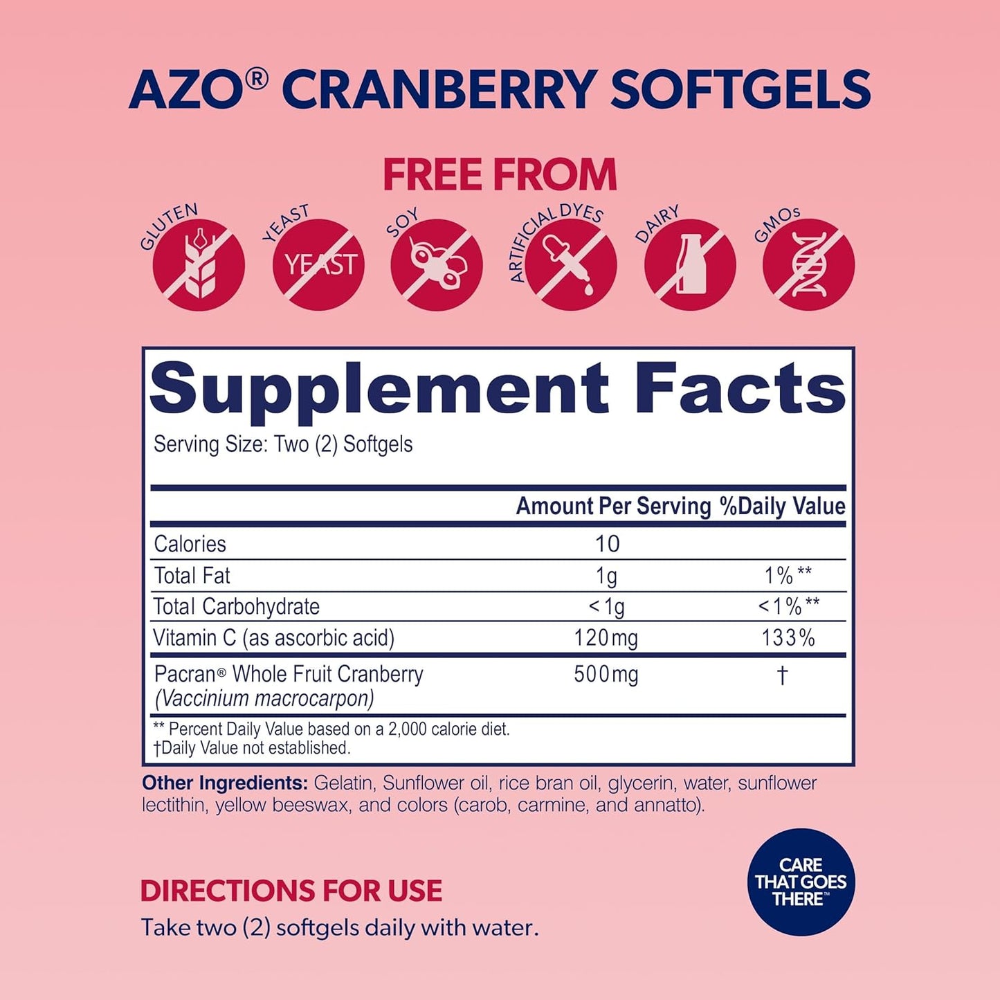 AZO Cranberry Supplement, Made with Concentrated Whole Fruit Cranberry Powder to Help Cleanse and Protect the Urinary Tract*, Sugar Free Cranberry Pills, Non-GMO, Softgels