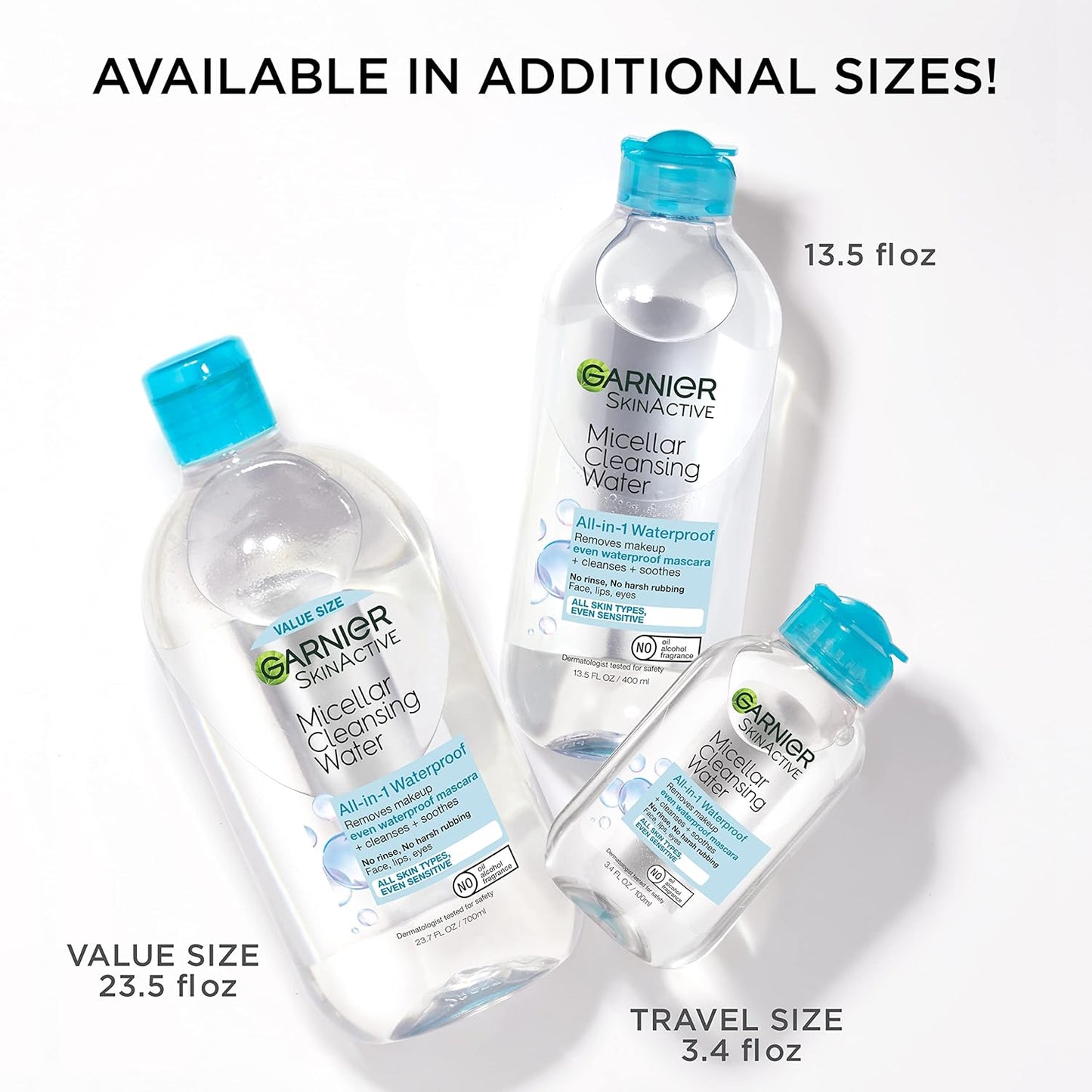 Garnier SkinActive Micellar Water For Waterproof Makeup, Facial Cleanser & Makeup Remover, 13.5 Fl Oz (400mL), 2 Count (Packaging May Vary)