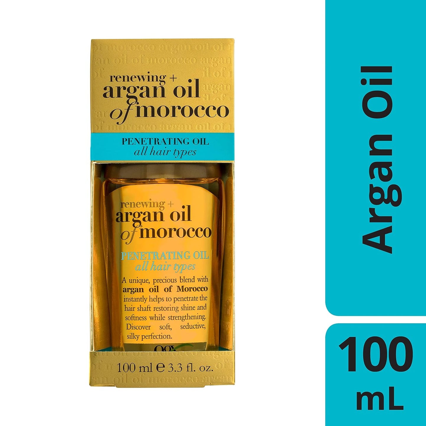 OGX Renewing + Argan Oil of Morocco Penetrating Hair Oil Treatment, Moisturizing & Strengthening Silky Oil for All Hair Types, Paraben-Free, Sulfated-Surfactants Free, 3.3 fl oz