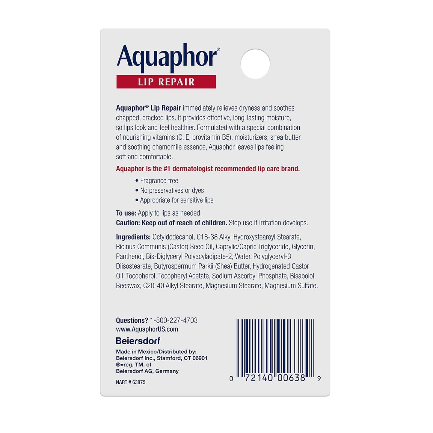 Lip Repair Ointment (Aquaphor) - Long-lasting Moisture to Soothe Dry Chapped Lips - .35 fl. oz. Tube