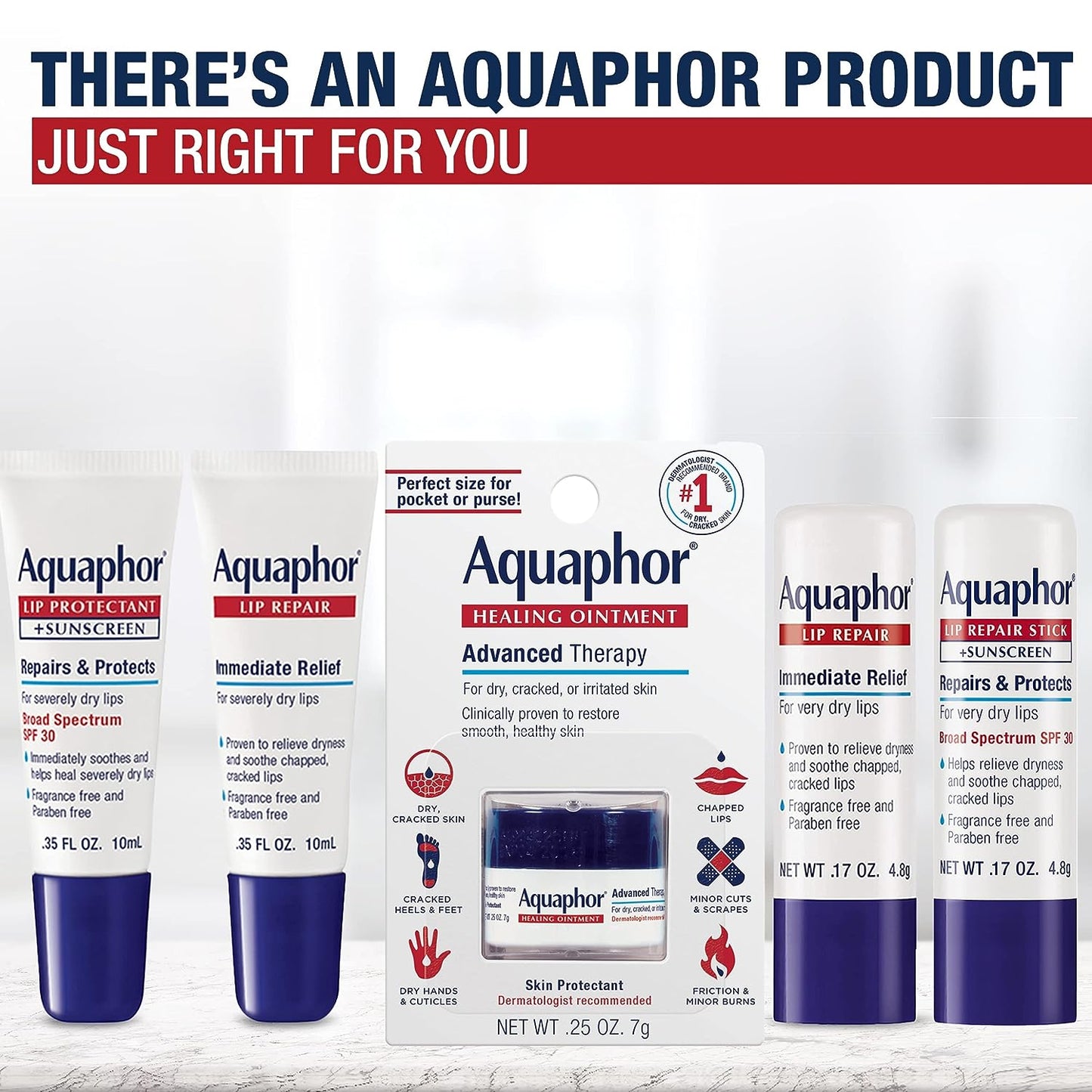 Lip Repair Ointment (Aquaphor) - Long-lasting Moisture to Soothe Dry Chapped Lips - .35 fl. oz. Tube