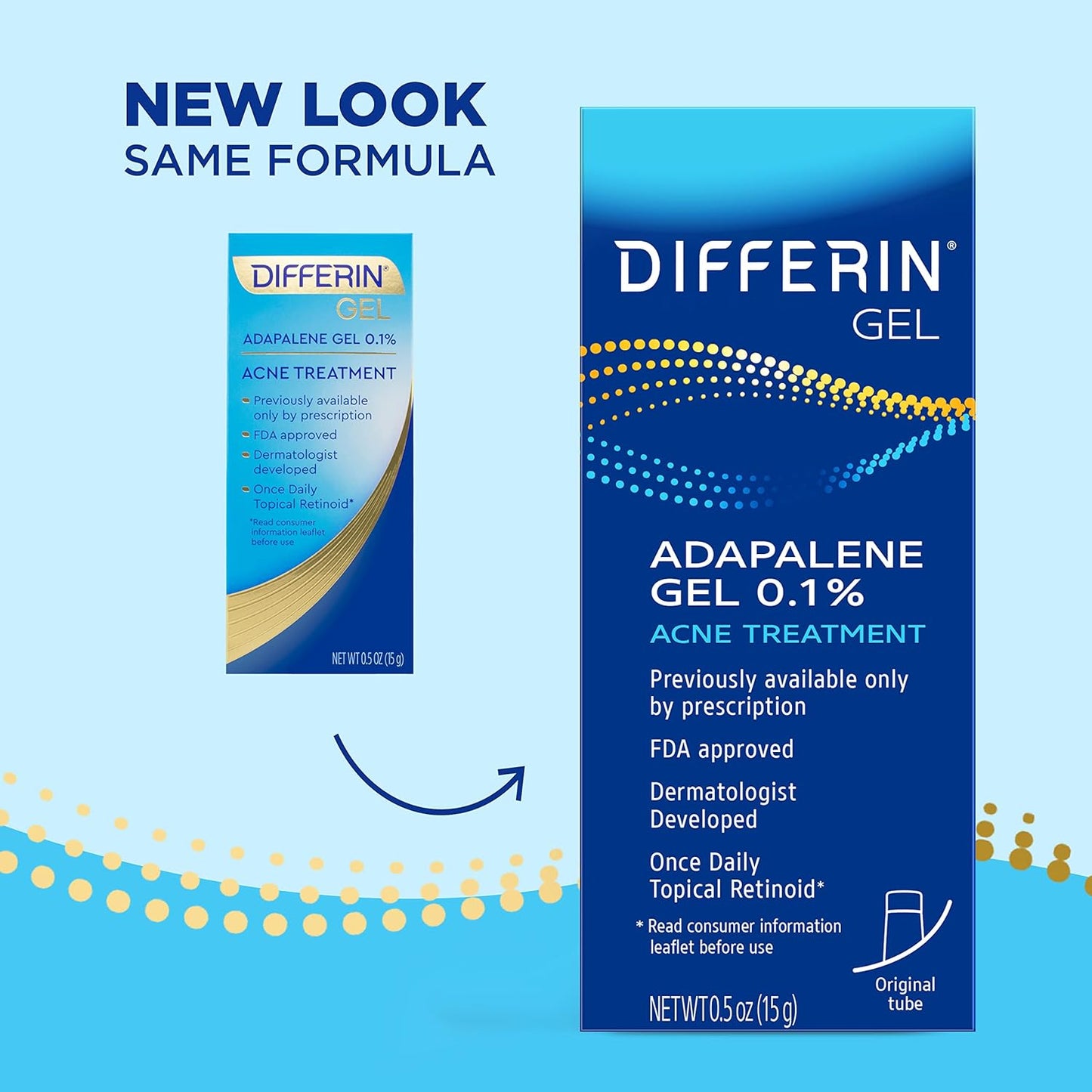 Differin Acne Treatment Gel, 30 Day Supply, Retinoid Treatment for Face with 0.1% Adapalene 15g Tube