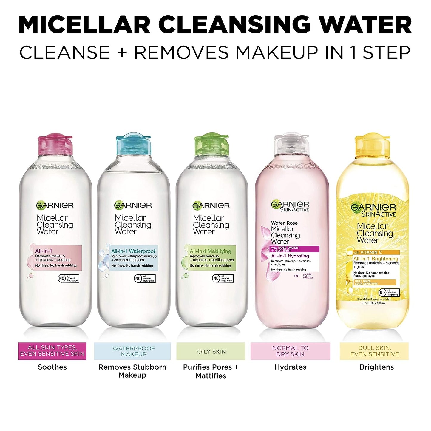 Garnier SkinActive Micellar Water with Vitamin C, Facial Cleanser & Makeup Remover, 13.5 Fl Oz (400mL), 2 Count (Packaging May Vary)