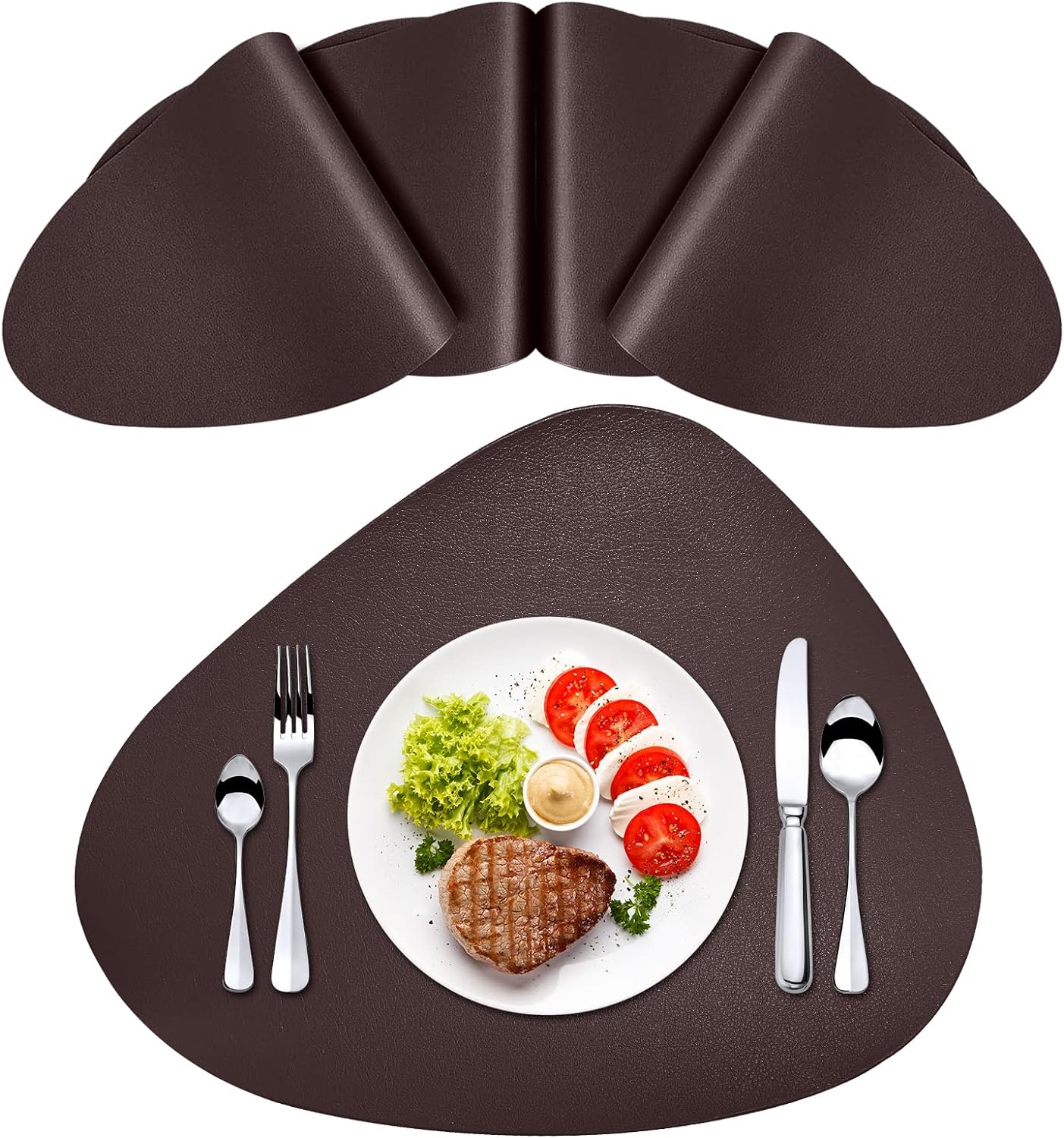 Herda Faux Leather Round Placemats Set of 4 Wipeable Washable Heat Resist Table Mats