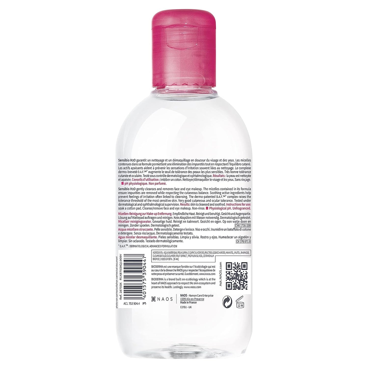 Bioderma - Sensibio - H2O Micellar Water - Makeup Remover Cleanser - Face Cleanser for Sensitive Skin