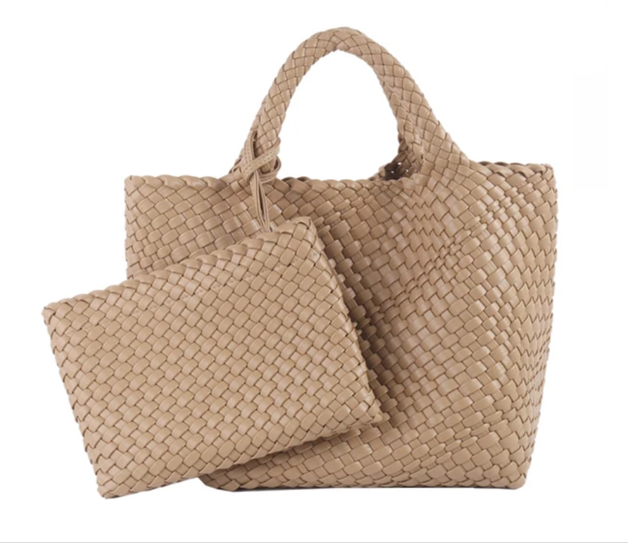 Women PU Leather Knitting Handbag Lady Fashion Classic Tote Female Quality Hand-woven Basket Shoulder Bag Messenger with Purse