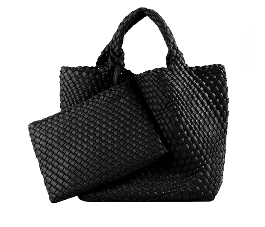 Women PU Leather Knitting Handbag Lady Fashion Classic Tote Female Quality Hand-woven Basket Shoulder Bag Messenger with Purse